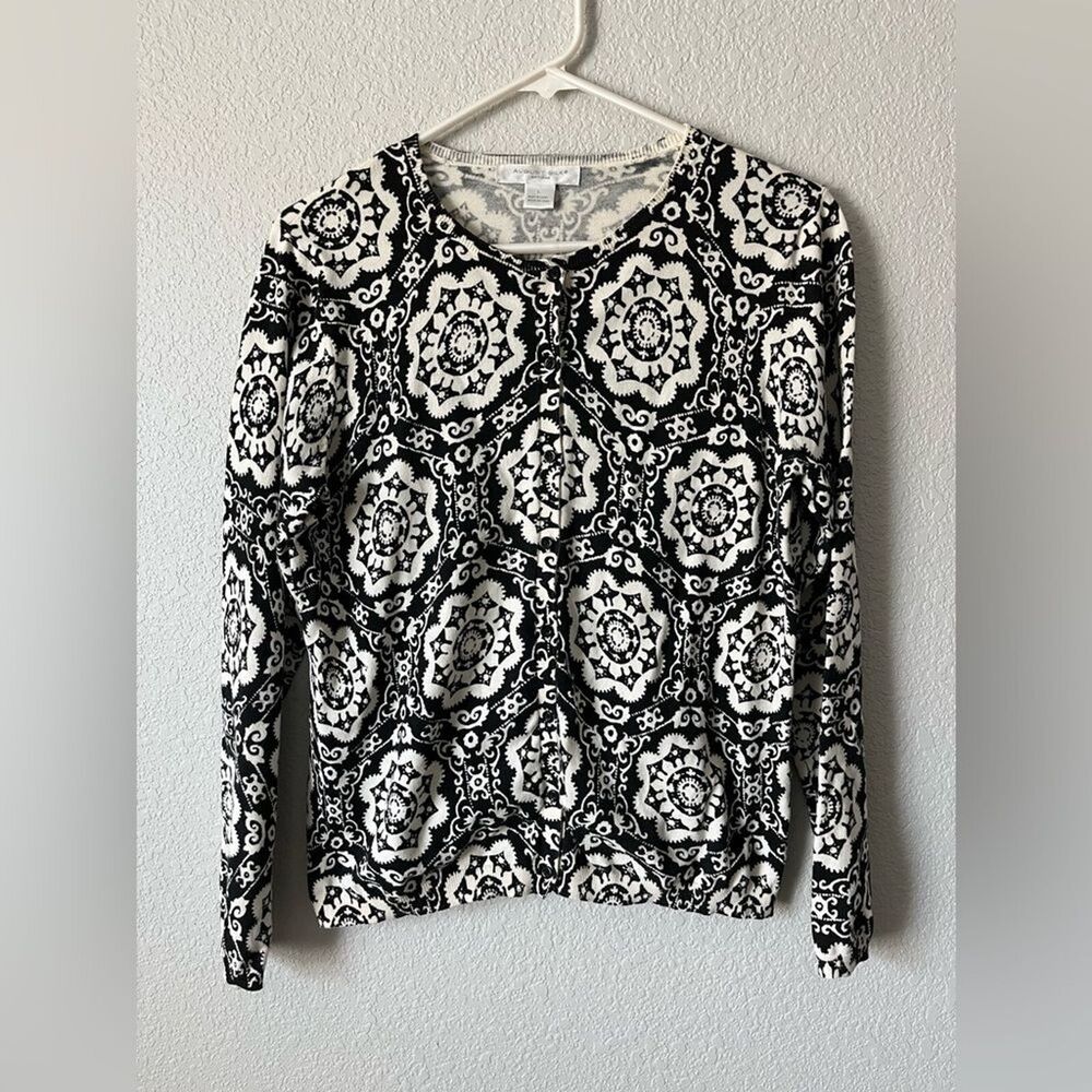 August silk Black and White Patterned Women's cardigan Large cotton blend